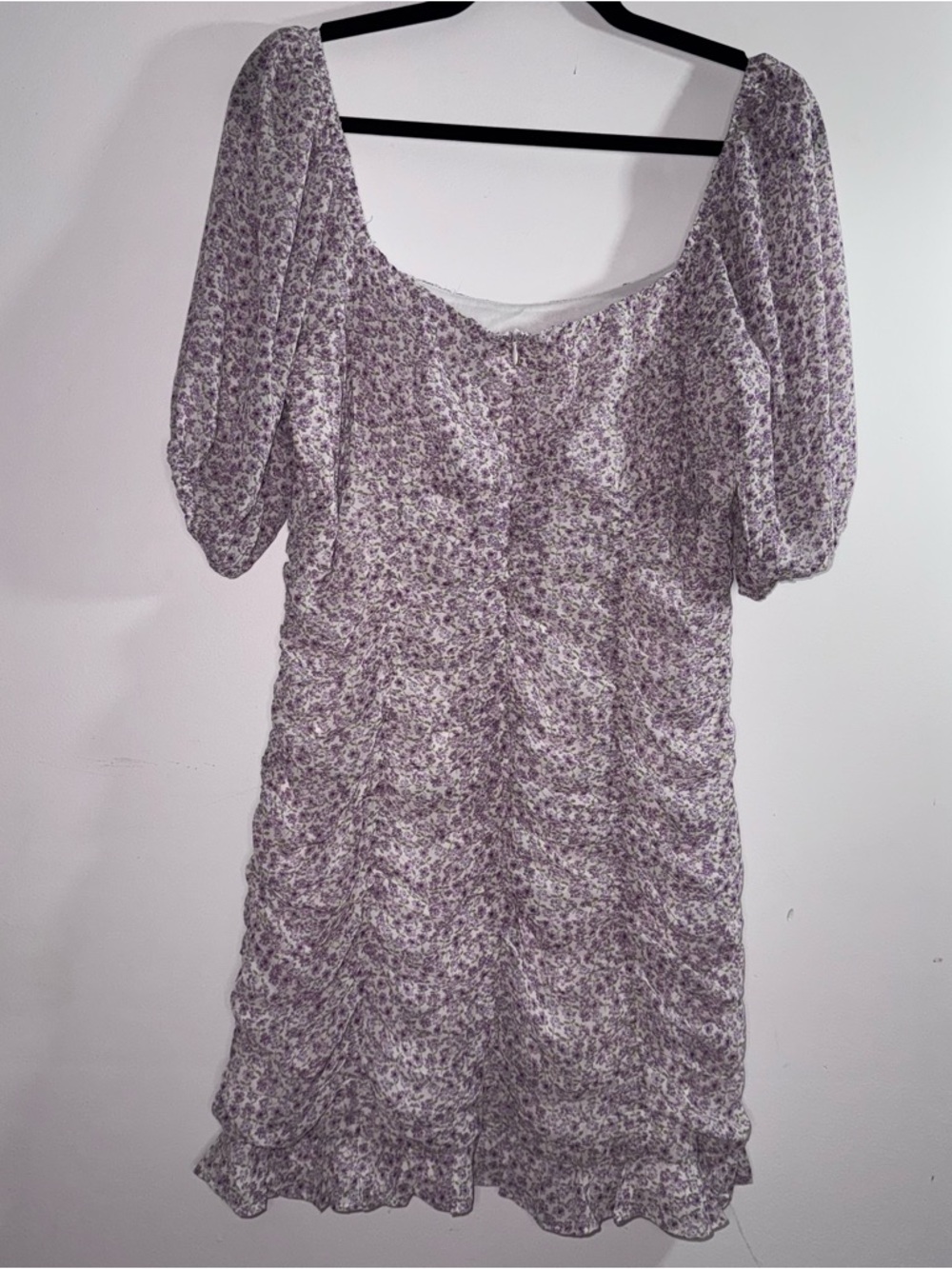 Lulu’s Lavender Floral Ruched Mini Dress Puff Sleeve Square Neck Women’s Large - Picture 4 of 9